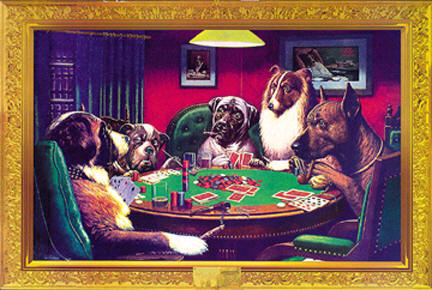 dogs playing poker. depicts dogs playing poker